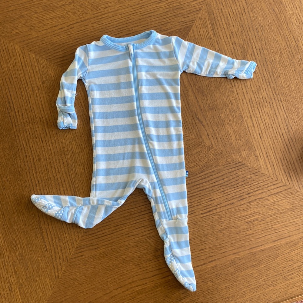 Kickee Pants Pond Stripe Baby Essentials Zipper Footie 0-3m